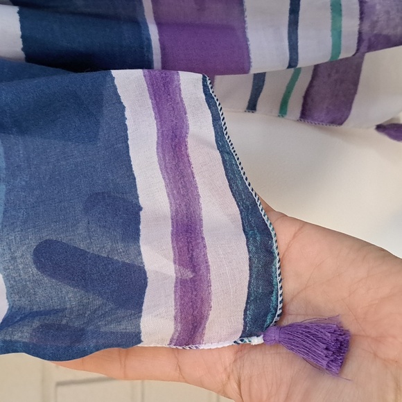 Beautiful Vibrant Striped Tassel Detail Scarf. Size 11"/60" NWT - Picture 3 of 7